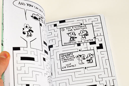 A page from a graphic novel featuring a maze puzzle.